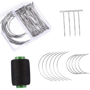 Gadpiparty Fashion Handmade Curved Needles T Pins for Leather Wigs with Storage Box for Tailoring Crafting and Jewelry Display