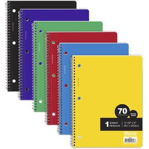 BAZIC Spiral Notebook 1 Subject College Ruled 70 Sheets Notebooks, Assorted Color, School Office, 1 Unit, Random Color