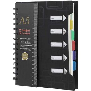 Molain 5 Subject Notebook College Ruled, 200 Pages 5 Movable Dividers with Tabs, Notebook for Work, School Supplies College, Note Taking Notebook, Organizer Notebook, 5x7 Notebook