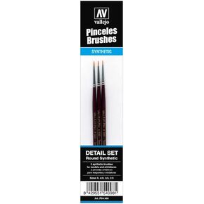 Vallejo - Detail Series Desing Set | Hobby Brush Kit | Flagged Synthetic Bristles | Sizes 0, 1, and 2 | Lightweight and Ergonomic Wooden Handles | Ideal for Acrylic Detail Work