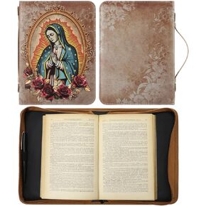Spanish Bible Cover for Men Women PU Leather Bible Case 10 X7x 2 Inches Large Waterproof Christian Biblia Cover Print Decor for Wedding Church Religious Gift(Classical)