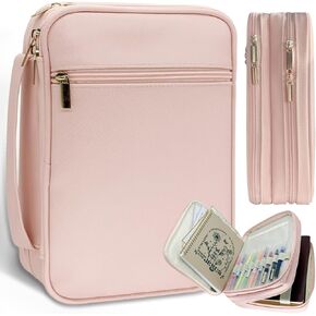 2025 New Women's Leather Bible Cover, Top Pink PU Material Leather Bible Case, Unique Double-Layer Design；Contains Bible Study Supplies；Suitable for Church, Travel Or Gift Giving；