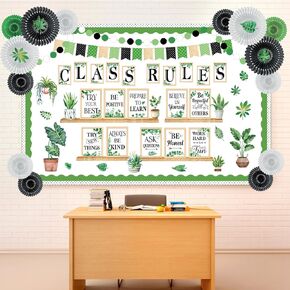 Pajean 127 PCS Rules Rules Bulletin Bulletin Decoration With With Paper Fans Class Rules Slists Sciptions Signsivational Wall Signs for Back to School School Supplies Home School Classroom Decor (Black Gold)