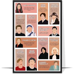LOLUIS Inspirational Empowered Women Iconic Hand-Drawn Artwork Feminist Wall Art Decorations (Unframed 16"x24", Iconic Women)
