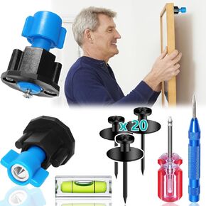 All-in-One Picture Hanging Kit with Level, Center Punch, Screwdriver, Push-Pin Hangers, Easy-Hang No-Measure Tool for Wall Art, Photo Frames, Canvas, Sawtooth, Keyhole, Wire, D-Ring