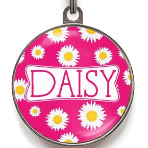 Daisy Dog Tag – Personalized Pet ID with Any Name and Custom Text on Back – Cute Floral Metal Name Tag for Dogs and Cats – 2 Sizes – Durable Collar Tag – 36 Color Options