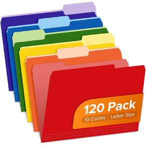 File Folders, 120 Packs Bulk Colored File Folders in 6 Colors, File Folders Letter Size with 1/3 Cut Tab for School Supplies Office Business