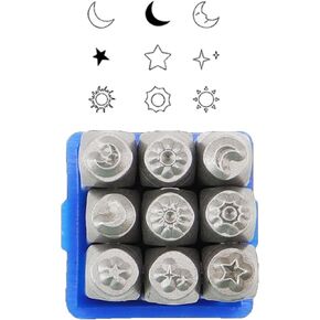 مجموعة أدوات ختم المعادن 9pcs 1/8 '' (3mm) ، وأشعة الشمس الفولاذية وختم جلدي مجموعة من النجوم لمجوهرات صنع الحرفة
