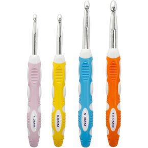 Large Crochet Hooks Set, 4 pcs Extra Long Ergonomic Non-Slip Rubber Handle Crochet Needles for Thick Yarn, 7.0mm 8.0mm 9.0mm 10.0mm, DIY Yarn Crocheting Tools for Beginners and Experts