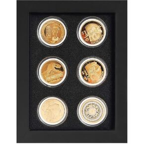 Challenge Coin Display,Coin Display Case,Casino chip Display Cabinet Shadow Box,6 Coins Coin Display case, Military Challenge Coins Display Holder,Solid Wood Frame,Glass Door, with 6 Coin Capsules.