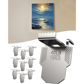 10 Canvas Hangers for Drywall Claw Hooks: Heavy Duty Damage Free Holds up to 40 lb 18"x24" Large Canvas Picture Frame Hanger Kit - Wall Hanging Hook Easy Removable for Room Décor