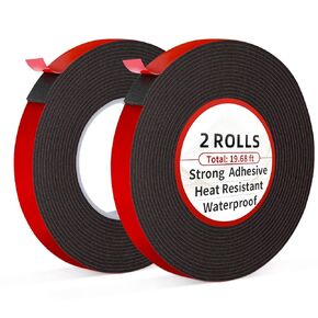 Double Sided Tape Heavy Duty – 2 Rolls Adhesive Tape, 19.68ft Strong Double Sided Mounting Tape, Waterproof Mounting Foam Tape, Two Sided Tape for Car, Home, Wall Hooks, LED Strips, DIY Projects