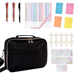 Bible Cover Case for Women, Carrying Book Case Church Bag Bible Protective with Pen Slots and Zippered Pocket, Bible Bags with Bible Study Accessories (Lake Blue)