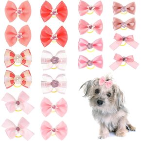 20 PCS لطيف الكلب الشعر أقواس للكلاب الصغيرة فتاة ، أقواس الكلب الوردي مع فرق مطاطية ، جرو جرو مقاطع يوركي لقضاء عطلة اليومية تزويد الجراء الكلاب كبيرة الكلاب