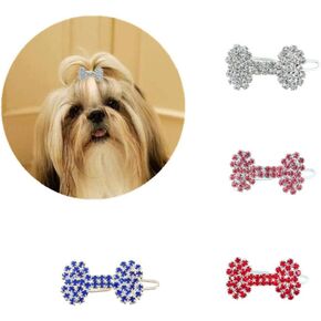 4Pcs Diamond Dog Bone Princess Hair Clip, pet Hair Accessories, cat and Dog Accessories, Suitable for Long-haired Dogs
