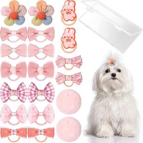 20 Pcs Flower Ball Bowknot, Small Dog Hair Bows with Rubber Bands Top Knot Cute Puppy Dog Bowknot Bow Pet Grooming Hair Ties for Yorkie Maltese Pet