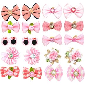 20PCS pet Bow Hair Clip Elastic Band Style Dog Hair Accessory, Pink Cute Dog Bow, Suitable for Small Dogs and Cats, Handmade Mixed Style Headwear, Suitable for pet Boys and Girls