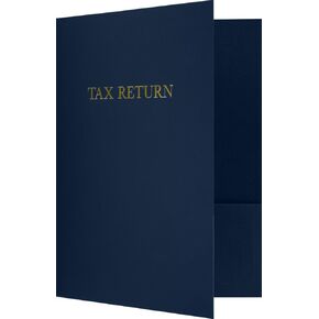 LUXPaper 9" x 12" Tax Return Folders | Two Pocket | Nautical Blue Linen | Gold Foil Text | 100lb. Cover | 25 Qty in Kuwait