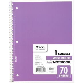 Mead Spiral Notebook, 1 Subject, Wide Ruled Paper, 70 Sheets, 10-1/2" x 8", Green (05510AC5)