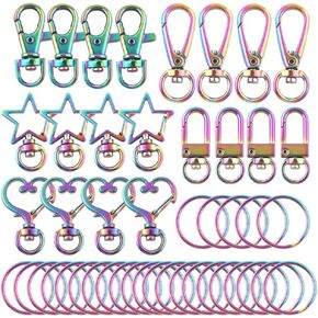 قوس قوس قزح دوار شبل خطاف مع حلقات مفاتيح 40pcs 5 مشابك مخلب لوبستر على نمط لصنع المجوهرات محفظة مفاتيح