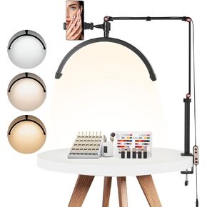 VEVOR Half Moon Light for Esthetician, 23 inch Dimmable LED Floor Lamp Lash Light for Eyelash Extensions, Arched Eyelash Lamp with Phone Holder, Remote Control, for Beauty, Skincare, Eyebrows, Tattoo