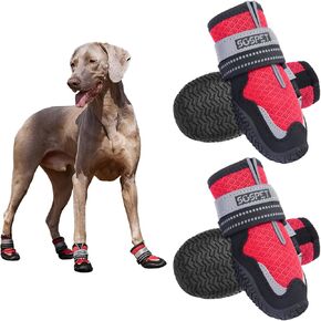 Dog Boots, Breathable Mesh Dog Booties, Paw Protectors for Outdoor Walks, Anti-Slip Rubber Sole with Reflective Straps