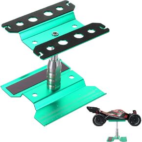 MECCANIXITY 1 Set RC Car Work Stand Lift Lower Aluminum Repair Workstation 360 Degree Rotation with Green Screw Tray and Screw Box for 1/8 1/10 1/16 Scale RC Car Crawler Truck Vehicle (Green)