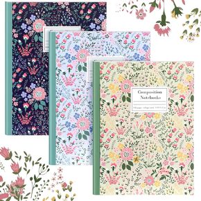3 Pack Wildflower Composition Notebooks Back to School Vintage Flower College Ruled Notebook Aesthetic Journal Composition Notepads College Journal Gift 110 Ruled Pages for School Supplies Office