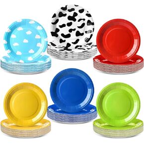 96 Pack 9 Inch Cartoon Story Plates Inspire Game Mix Color Tableware for Birthday Party Supplies Large Size Sky Cloud Tableware Decorations Baby Shower Birthday Party Favors