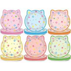 48Pcs Cat House Party Paper Plates Kitten Shaped Disposable Dessert Plates Cat Birthday Party Decoration Cute House Tableware Kitten Themed Parties Favor for Kids Birthdays Baby Showers Supplies