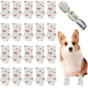 Disposable Dog Booties,20PCS Disposable Dog Socks to Stop Licking with Adjustable Self Adhesive Bandage,Pet Shoes Foot Covers Paw Protectors for Dogs Cats Indoor & Outdoor Walking (Blue Green, M)