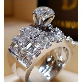 2Pcs 925 Sterling Silver Shiny Full Diamond Cubic Zirconia Stackable Rings Set Classic Promise Statement Bridal Sets Jewelry Promise Statement Diamond Charm Ring Jewelry-Making-Patterns 8