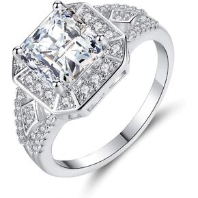 925 Sterling Silver Diamond Ring Wedding Band Cubic Zirconia Half Eternity Stackable Engagement Promise Ring, Dainty Promise Statement Diamond Ring Jewelry-Making-Patterns White 7