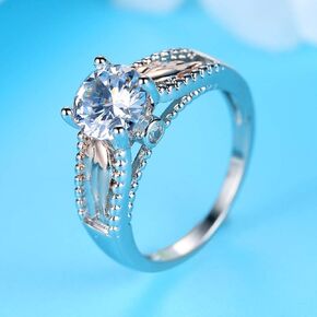 925 Sterling Silver Fashion Angel Wings CZ Stone Ring for Women Sterling Silver Princess Cut Cubic Zirconia Stackable Statement Ring Gift Jewelry-Making-Patterns 7