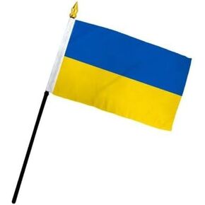 AES Small 4" x 6" 4x6 inch Ukraine Hand DESK Flag Polyester Material Stitched Edges 11" Plastic Stick Flag Hand Held Mini Small Stick Flags