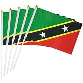 25 Pack Hand Held Small Mini Flag Saint Kitts and Nevis Flag Stick Flag Round Top National Country Flags,Party Decorations Supplies For Parades,World Cup,Festival Events,International Festival