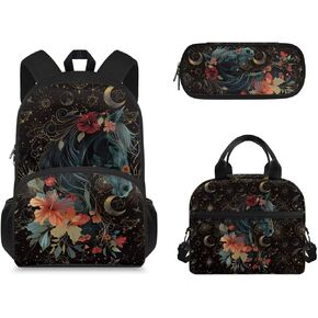 15 Inch Cartoon Moon Panda Kids School Backpack Set with Lunch Kits Pen Pencil Case Lightweight Bookbag for Teenager Boys Girls 3 in 1 School Bag for Primary Middle School Student