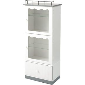 PaletteLife 3 Tier Pastel Display Cabinet with Glass Doors, Box Type, Gray & White, Adjustable Shelf for Figures, Plushies & Collectibles, Dustproof, Drawer, Caster