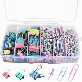 300 Pcs Paper Clips and Binder Clips Assorted Sizes, Colored Binder Clips Small Medium Large Pastel Paper Clamps & Push Pins Office Supplies Kit for School, Office and Home Use, Teacher Must Have
