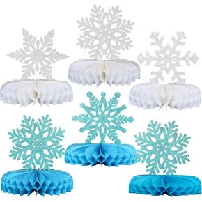 Gyufise 6 Pack Snowflake Honeycomb Table Centerpieces Snowflake Frozen Table Decoration Burst Table Centerpieces Table Decor for Frozen Winter Wonderland Party Decorations Blue Silver