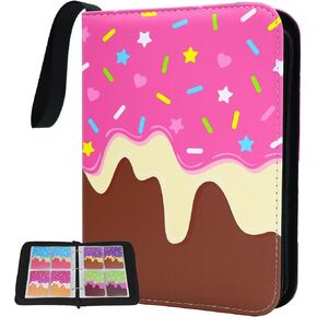 Cute Pink Ice Cream Card Binder, 400 Pocket Card Album for Girls Gifts, Pink Chocolate Ice Cream Trading Game Card Holder Album for Standard Size Cards, Collectible Game Collection Case