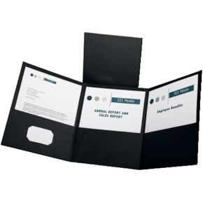 Oxford Tri-Fold Folder W/3 Pockets, 150-Sheet Capacity, 11 X 8.5, Black, 20/Box
