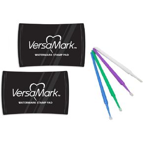 Tsukineko Versamark Watermark Embossing Bundles - Versamark Clear Watermark Stamp Pad - One Clear Embossing Ink Pad and Pen - with Trebbies Detail Sticks