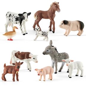 10 Pcs Baby Plastic Farm Animal Toy Figure Set for Toddler Kid 3-5 5-7 Cow Horse Goat Sheep Pig Donkey Goose Dog