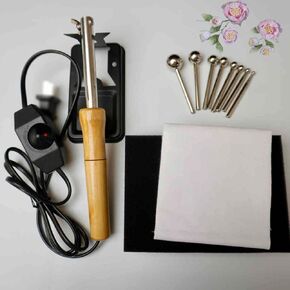 Fabric Flower Making Tools Set, Electric Fabric Flower Maker, with 18 Ironing Heads and Adjustable Temperature 150-250℃, Anti-Scalding Bracket, The Wooden Handle, for Fake Flower Making DIY
