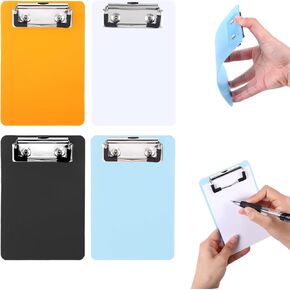 4 Pack Plastic Mini Clipboard 4 X 6 Inch,Small Clipboards with Clip,Small Clipboard Clip Boards,Orange Blue White and Black Clip Board,Plastic Clipboards for Classrooms,Offices,Restaurants