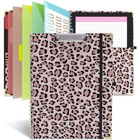 Clipboard Folio with Storage 8.5 X 11 Padfolio Notebook, Clipboards with Notepad Spiral with 10 Pockets and 5 Folders Nursing Teacher School Essentials (Wild Flowers)