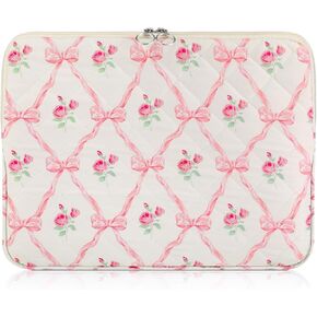 Abbylik pink bow floral laptop bag 13-14 inch cute preppy prepy pupy captop case case case computer cover cover pink coquette bow pad pouch pouch for women