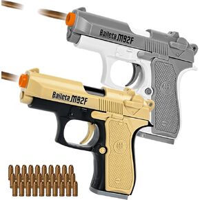 2 Pack Toy Guns for Nerf Pistol Gun - Mini Realistic Pistol Toy Blaster Gun with 30 Soft Plastic Bullet for Boy Ages 6 7 8 9 Year Old Indoor Outdoor Present for Adult Kid Holiday Birthday