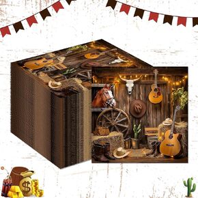 40pcs Western Cowboy Paper Fackins Western Party Paper Fackins Cowboy موضوع الحفلة الزخارف البرية الغربية الخشبية الأوراق التي يمكن التخلص منها مناديل منادي